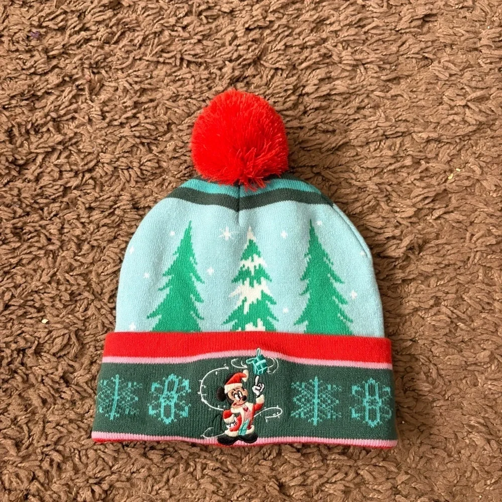 MICKEY MOUSE CHRISTMAS BEANIE winter knit pom hat ski cap blue red green Disney